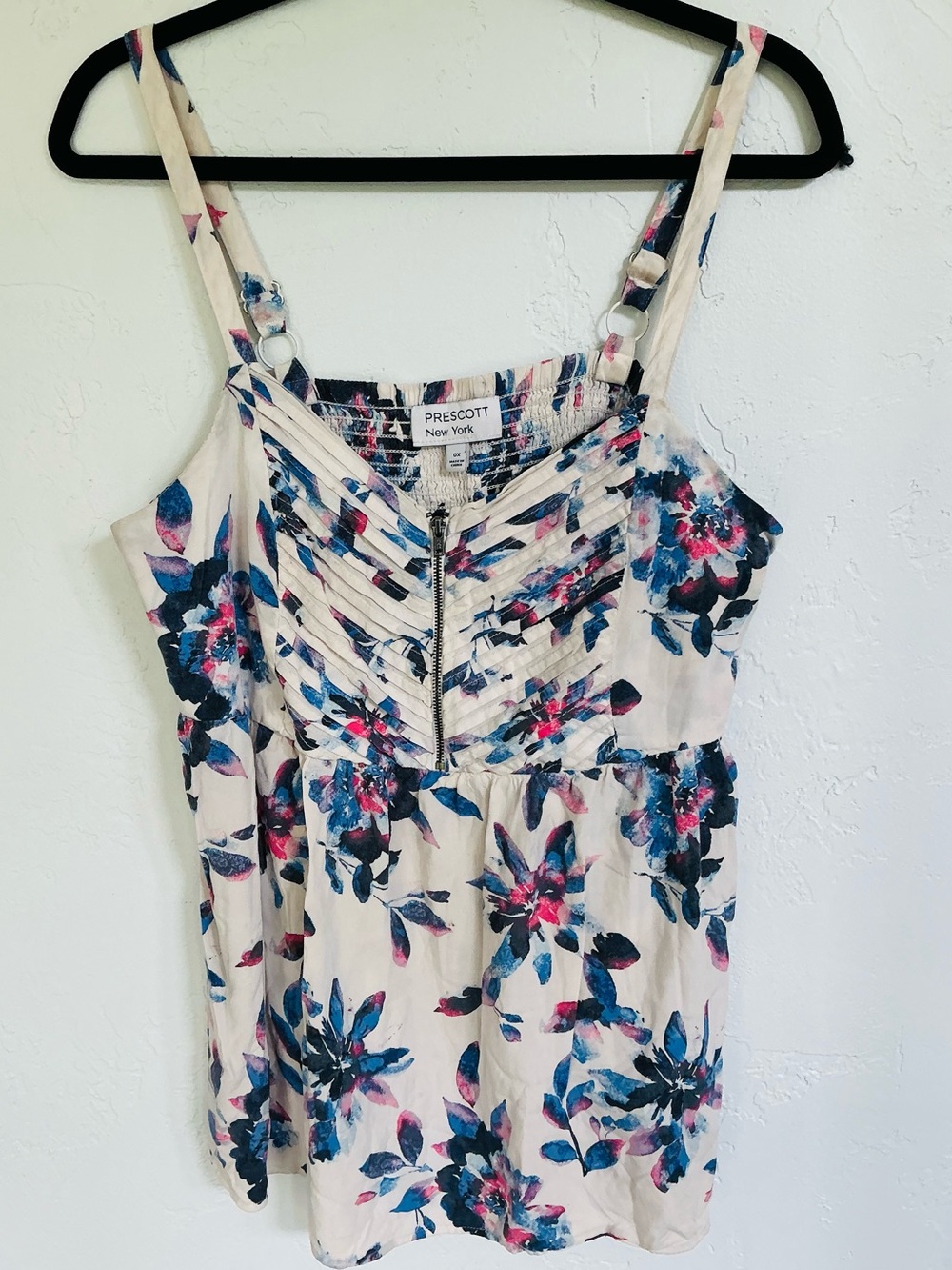 Prescott New York Floral Sleeveless Cami Top with Zipper Bust Detail